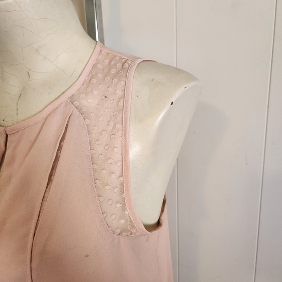 Maeve Anthropologie Pastel Pink Mesh Lace Panel Tank Top Shell Blouse Office - Picture 4 of 12